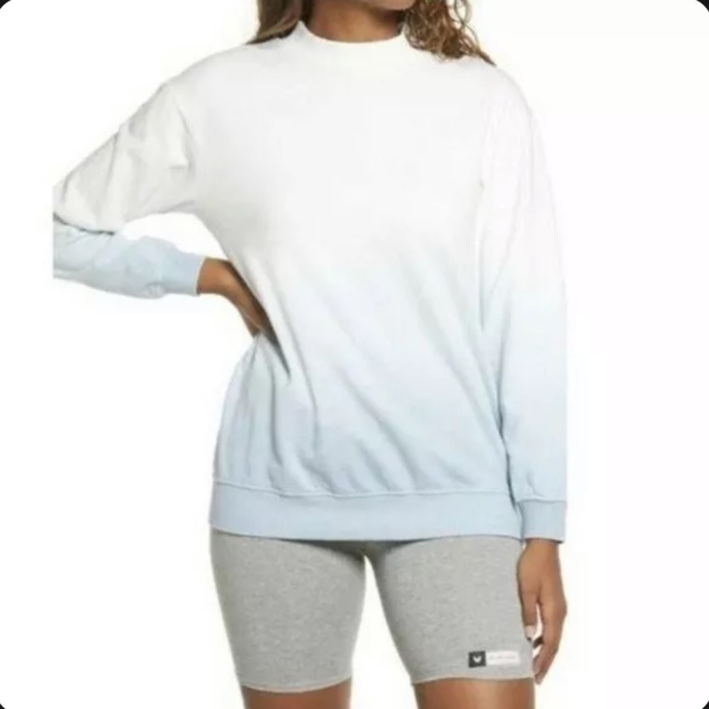 BP. Blue & White Dip Dye Mock Neck Pullover Sweatshirt